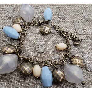 Premier Designs Boca Brass Plated Beads charms Pendants 7 to 9" Blue Beige Boho